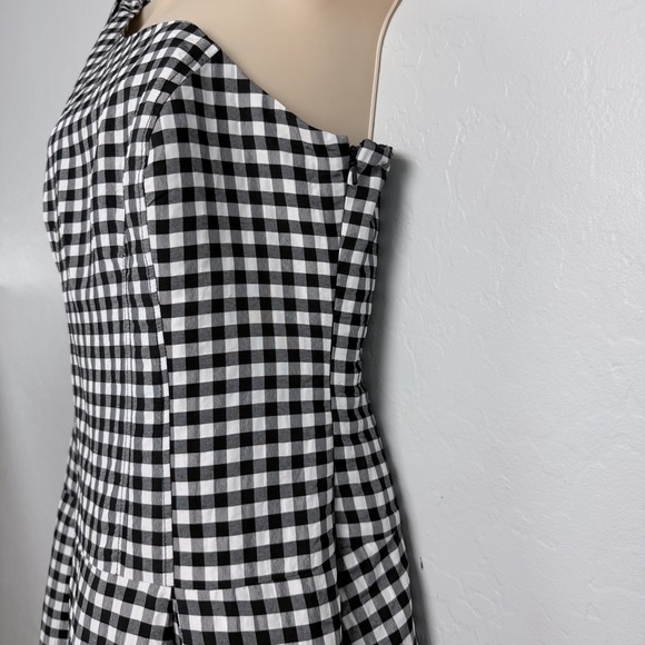 By Anthropologie One Shoulder Gingham Midi Dress Black White Cottagecore M - Picture 4 of 12